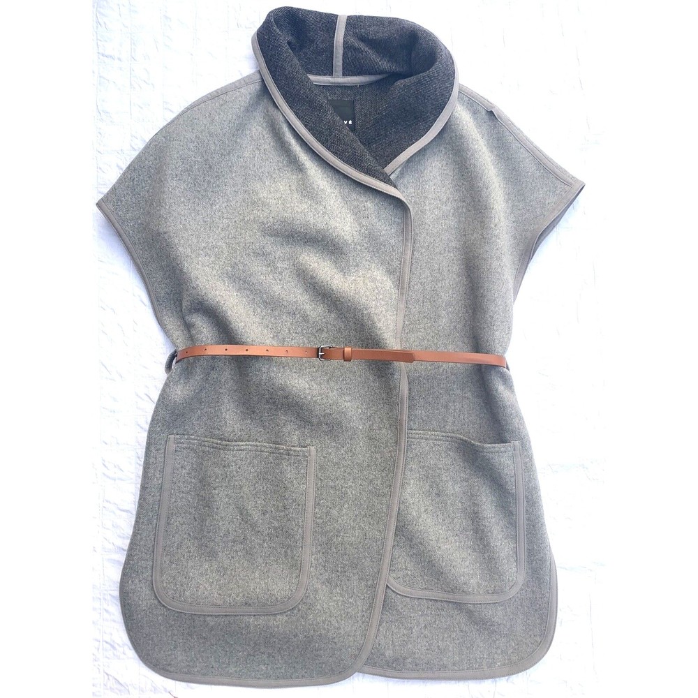 Trouve Womens XS/S Light Gray Belted Vest Mid-length Wool Blend